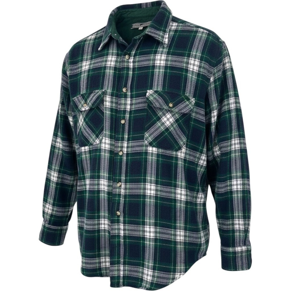 River Trader VTG Green Plaid Flannel Shirt Large Long Sleeve Button Down Acrylic